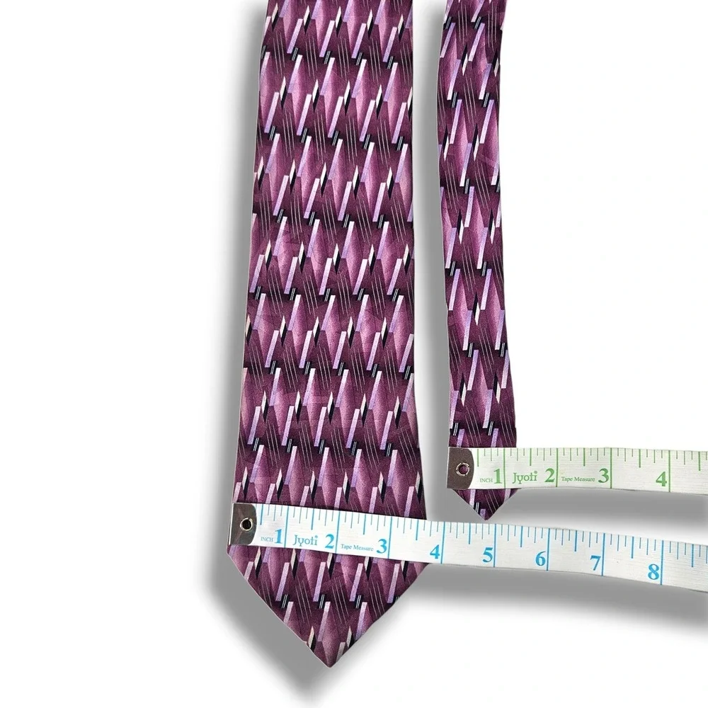 Carlo DeVenezia Silk Necktie Geometric‎ Abstract Purple Retro Office OS